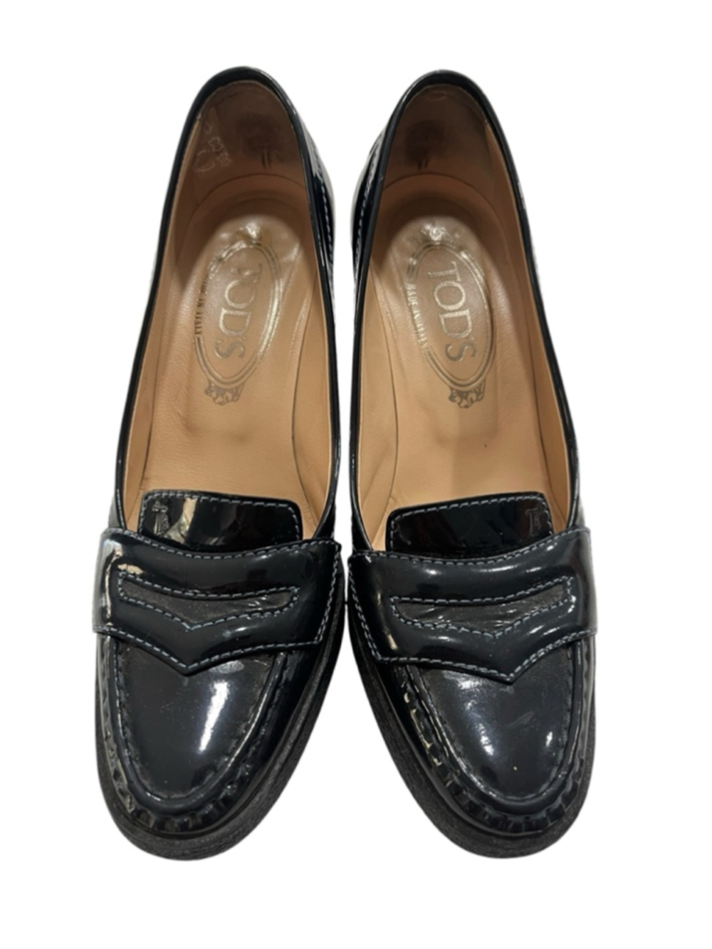 VTG TOD's 90s Jodie Black Patent Leather Heeled Loafers Pumps 36 W/Box 5.5 US - Picture 5 of 9